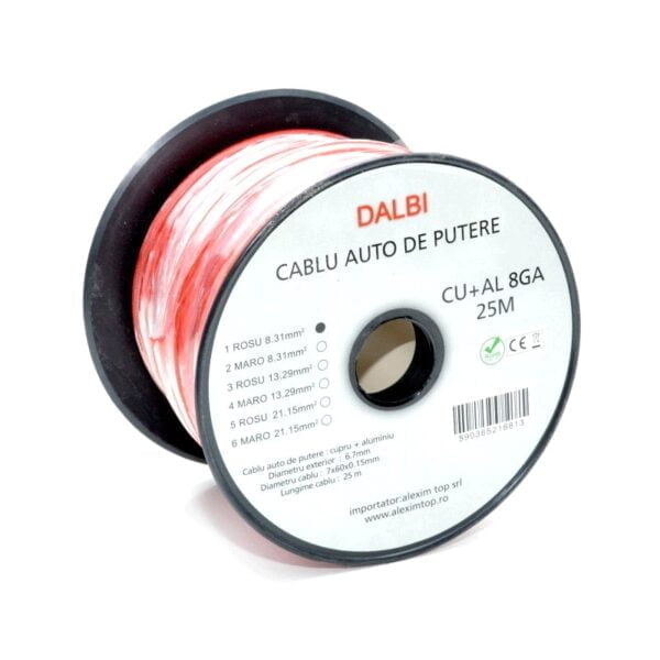 Rola Cablu Auto de Putere Rosu CU+AL 8GA 6,7MM , 25M/Rola